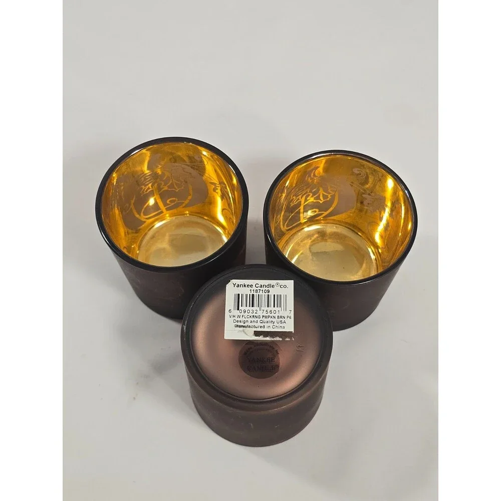 Yankee Candle Flickering Pumpkin Orange Votive/Tealight Glass Holder Fall Decor